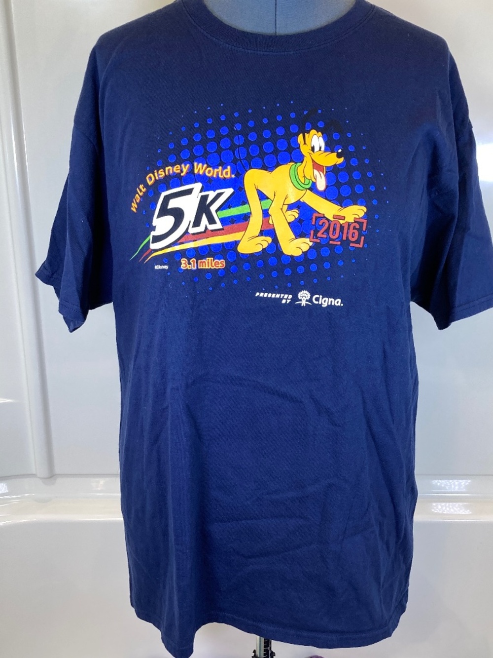 runDisney 2016 Marathon Pluto 5K Shirt Sz XL Unisex Dk Blue Short Sleeve Disney